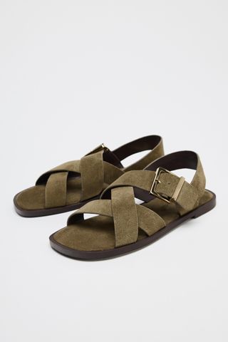 Flat Split Suede Strap Sandals