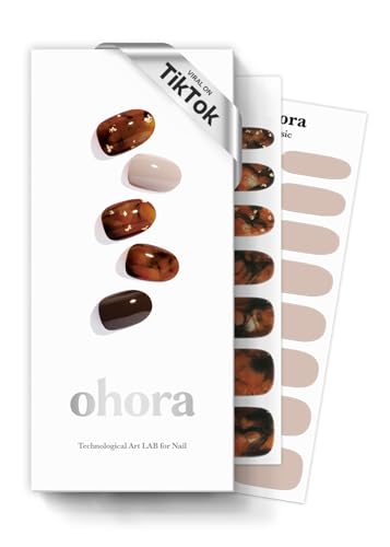 Ohora Semi Cured Gel Nail Strips (n Brown Sugar) - Brown, Patterned, Works With Uv/led Lamps, Salon-Quality, Long Lasting, Easy to Apply &amp;amp; Remove - Includes 2 Prep Pads, Nail File &amp;amp; Wooden Stick