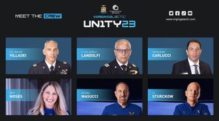 The crew of Virgin Galactic's Unity 23 suborbital mission, which is expected to launch in late September or early October 2021.