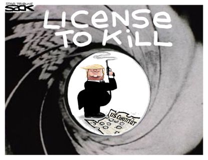 Political Cartoon U.S. Trump James Bond license to kill impeachment