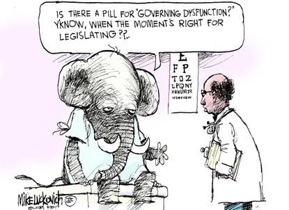 Political cartoon U.S. GOP health care vote Viagra