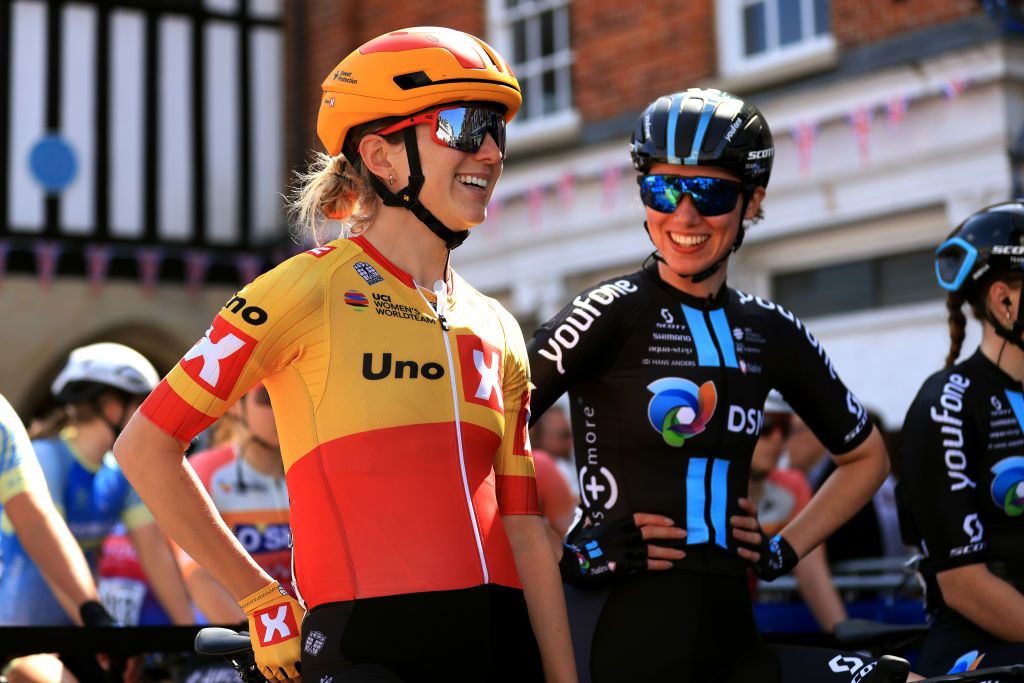 SAFFRON WALDEN ENGLAND MAY 26 Elinor Barker of The United Kingdom and UnoX Pro Cycling Team prior to the 6th RideLondon Classique 2023 Stage 1 a 1464km from Saffron Walden to Colchester UCIWWT on May 26 2023 in Saffron Walden England Photo by Stephen PondGetty Images