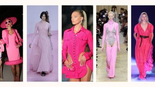 runway models wearing pink clothes by Moschino, Acne, Laquan Smith, Burberry, Alberta Ferretti
