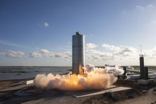 SpaceX's SN5 Starship prototype launches on its first-ever test flight on Aug. 4, 2020, from the company's facilities near the South Texas village of Boca Chica.