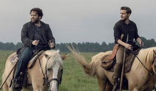 alden and luke riding horses on the walking dead midseason premiere