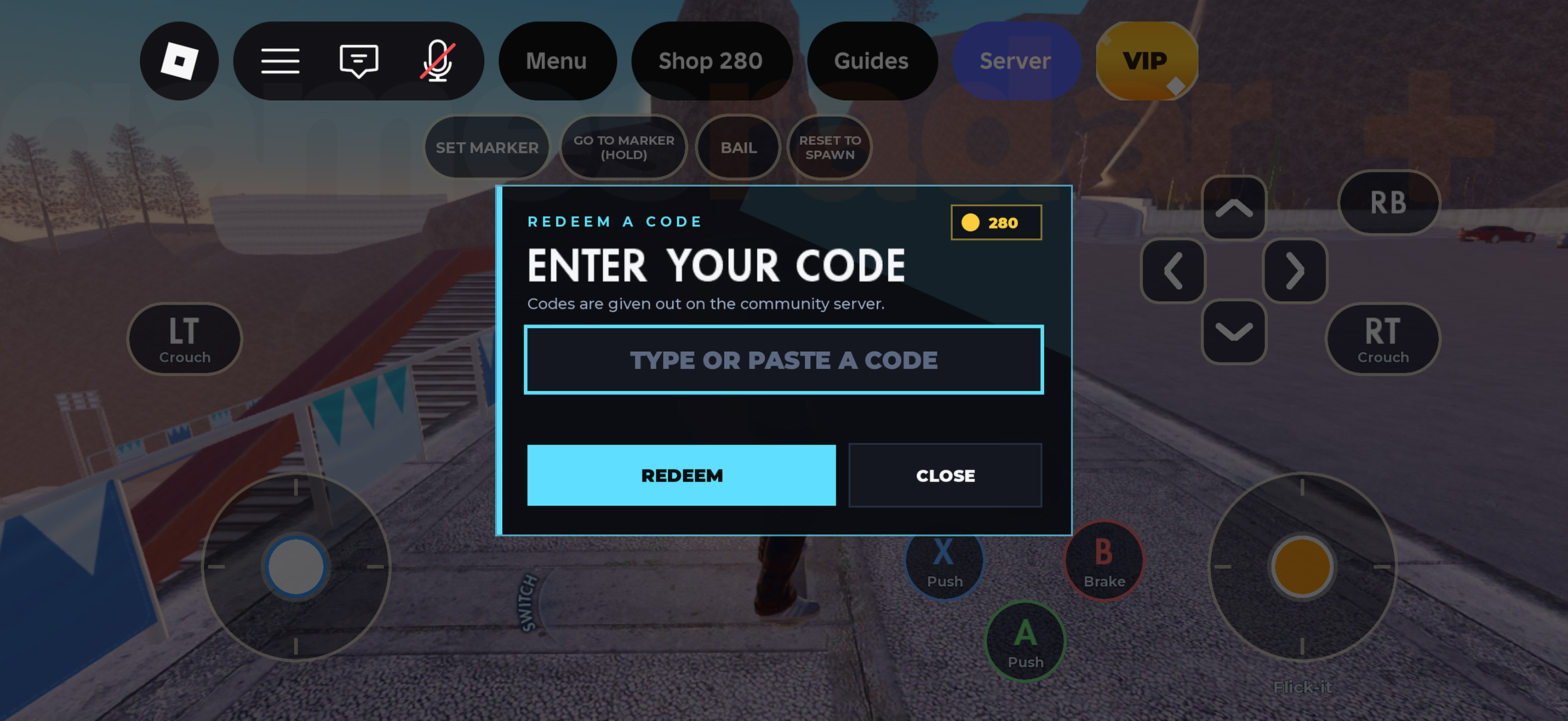 The menu used to redeem Skate Tree codes