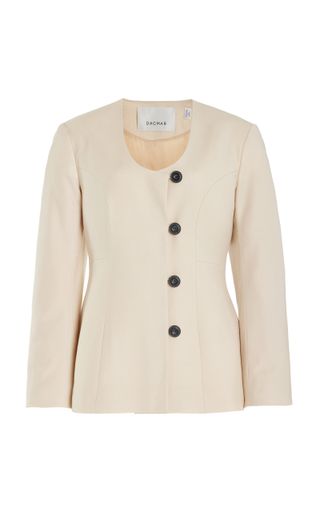 Collarless Wool-Blend Blazer