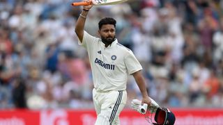Rishabh Pant of India salutes the crowd as he leaves the field after being dismissed by Josh Tongue of England during day 2 of the 1st Rothesay Test Match between England and India at Headingley on June 21, 2025 in Leeds, England. 