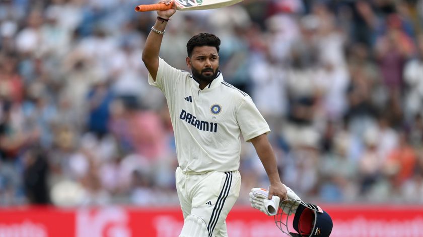 Rishabh Pant of India salutes the crowd as he leaves the field after being dismissed by Josh Tongue of England during day 2 of the 1st Rothesay Test Match between England and India at Headingley on June 21, 2025 in Leeds, England. 