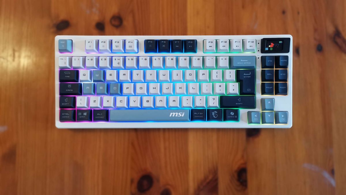 MSI Forge GK600 TKL gaming keyboard on a desk.