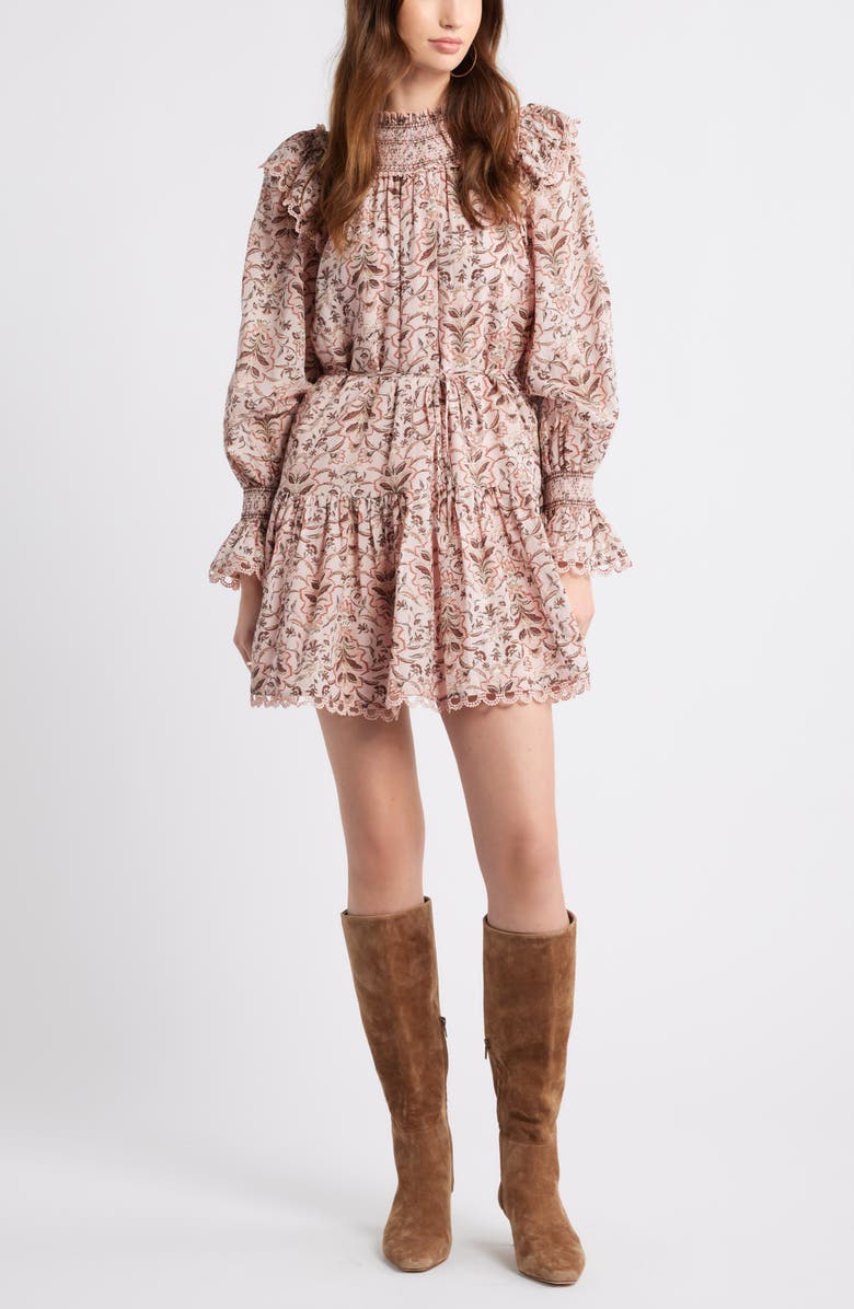 Smocked Lace Long Sleeve Minidress