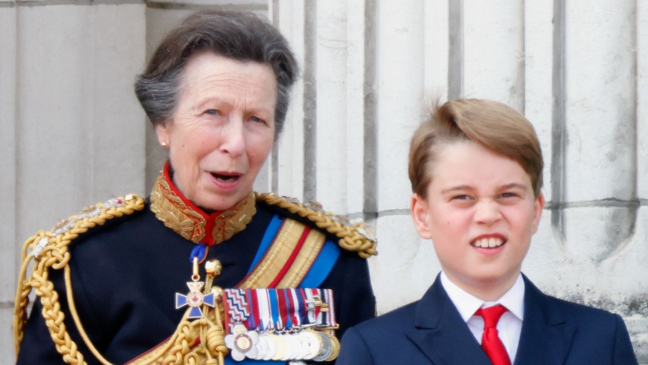 The heartbreaking moment Prince George has now experienced explained. Seen here Princess Anne and Prince George of Wales watch an RAF flypast