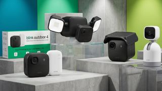 Selection of Blink home security cameras on podiums