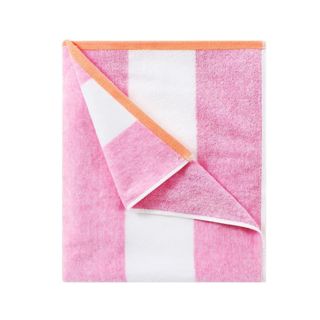 A pink and white striped beach towel