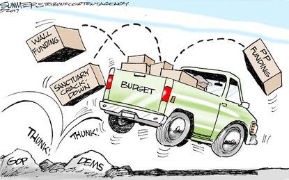 Political Cartoon U.S. Budget border wall planned parenthood sanctuary