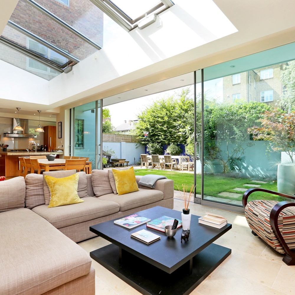 living room attach to kitchen and garden