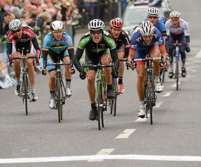 Archbold (An Post Chain Reaction) leads the sprint charge into Nenagh