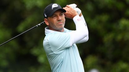 Sergio Garcia takes a shot in a practice round before the 2024 Masters