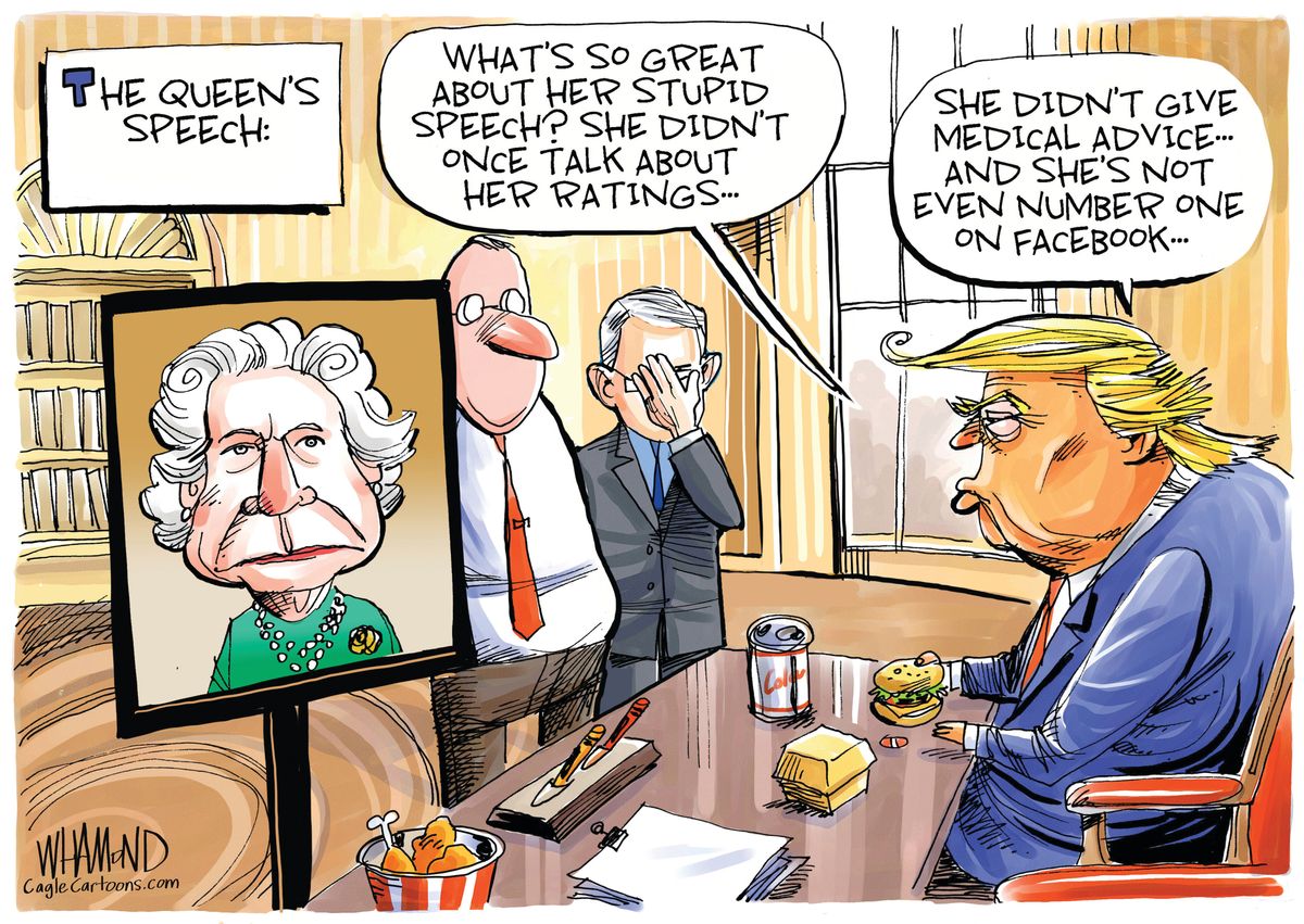 Political Cartoon U.S. Trump confused with Queen speech no medical ...