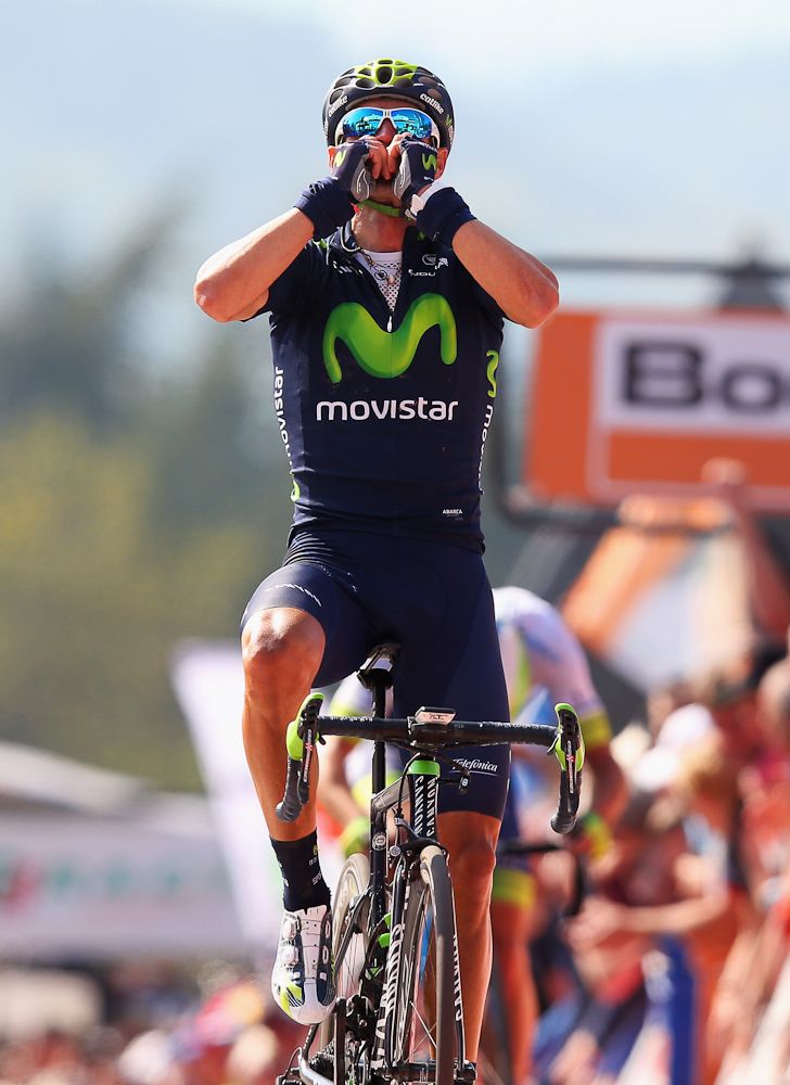 Alejandro Valverde (Movistar) at the line during his second consecutive win at Fleche Wallonne.