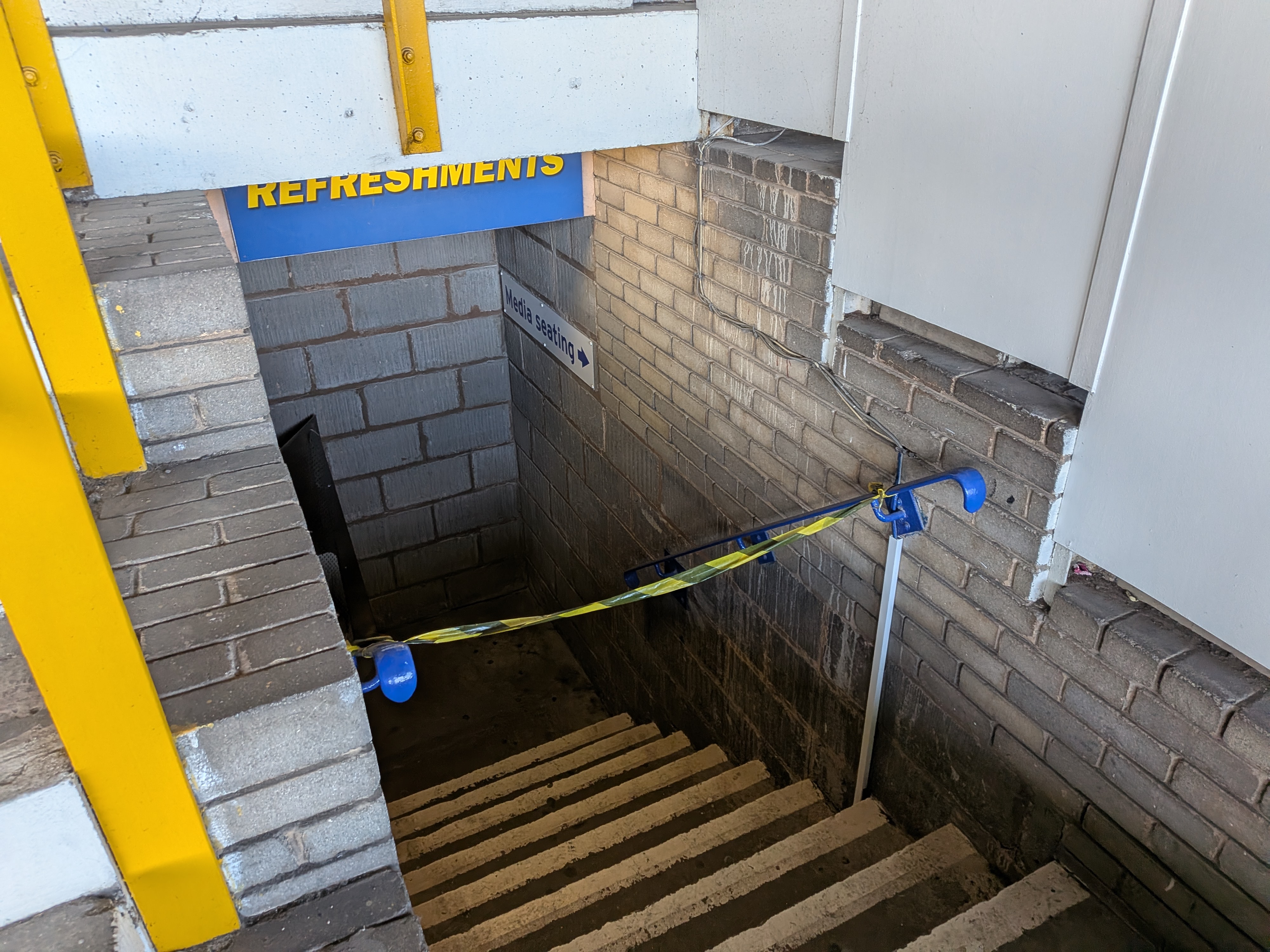 A taped-off stairwell at Goodison Park
