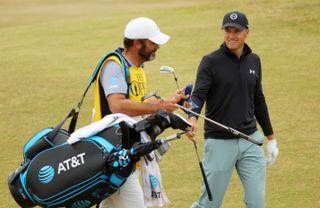 Spieth and his caddie, Michael Greller, during The Open