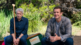 (From left to right) Harrison Ford as Dr. Paul Rhoades and Jason Segel as Jimmy Laird in Shrinking on Apple TV Plus