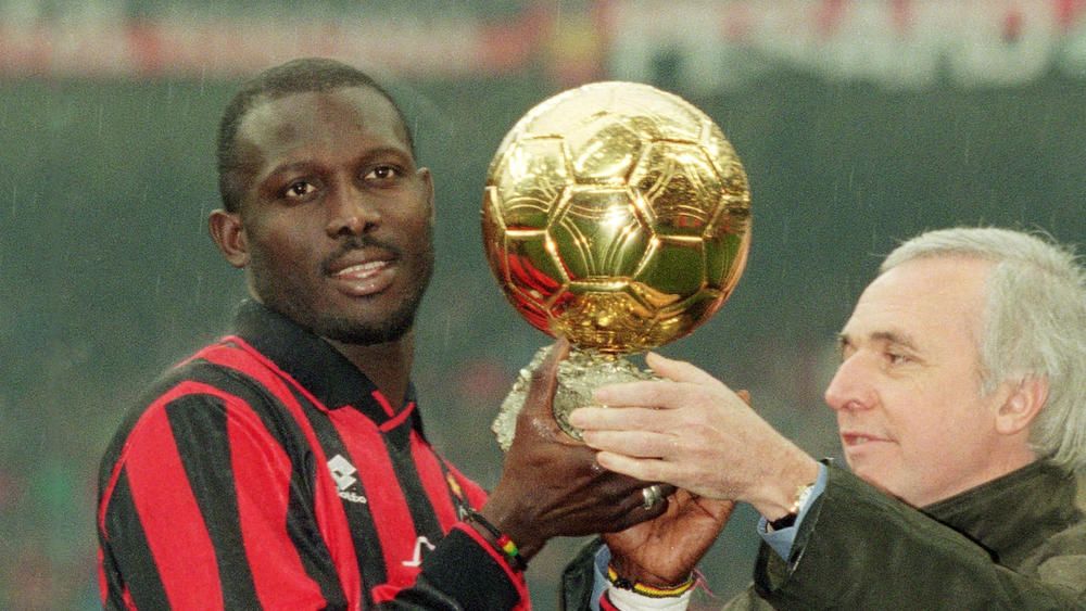 George Weah is presented with his 1995 Ballon d&#039;Or