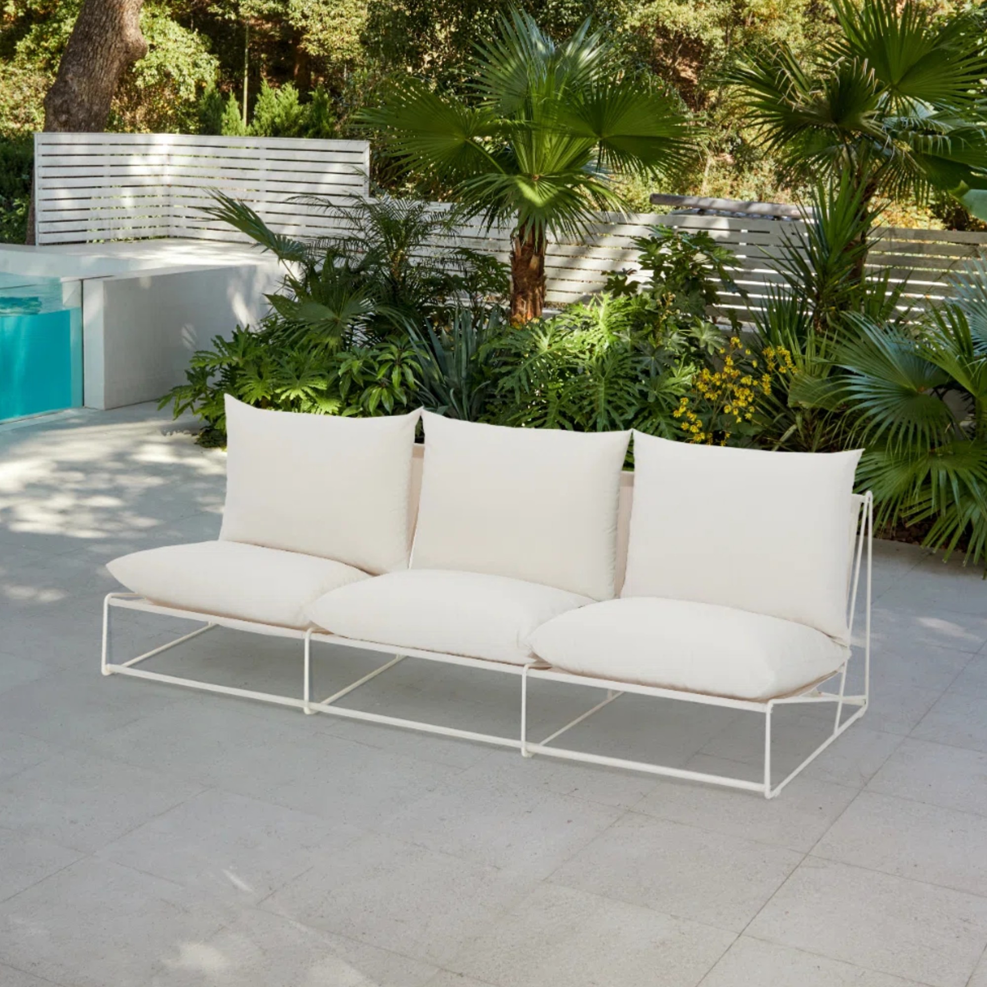 17 Stories Dalvey 246cm Wide Rectangle Steel Patio Sofa with Cushions