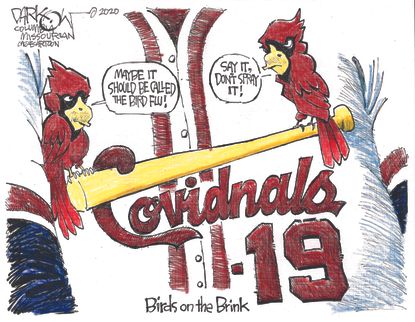 Editorial Cartoon U.S. MLB Baseball Coronavirus Infections COVID-19 St. Louis Cardinals