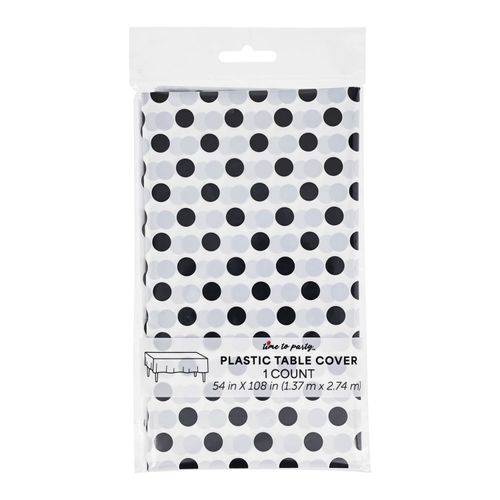 Plastic Table Cover, Black Dot, 54 x 108&ndash;inch