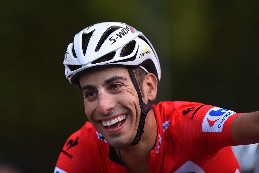 A very happy Fabio Aru following stage 21 in Madrid.