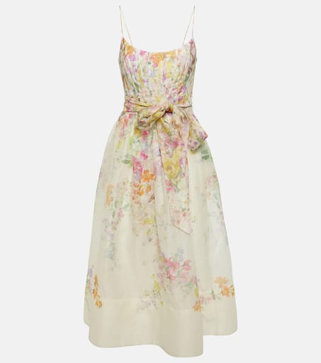 Natura Floral Linen and Silk Midi Dress