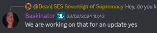 A discord post from the Helldivers 2 discord that reads: "We are working on that for an update yes"