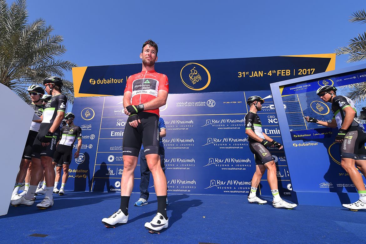 Mark Cavendish on the sign-on podium