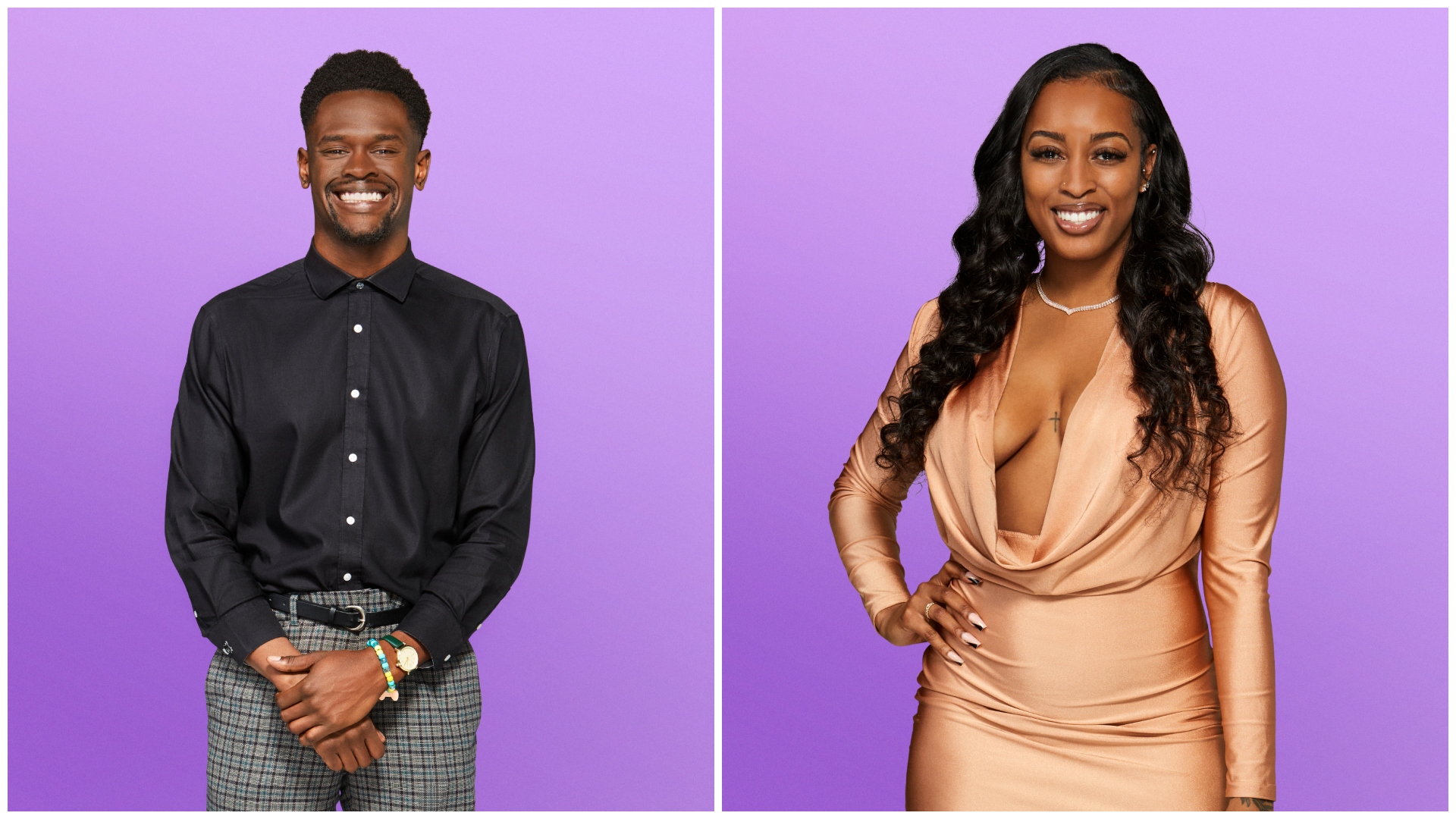 a split image of edmond and Kalybriah from love is blind season 9