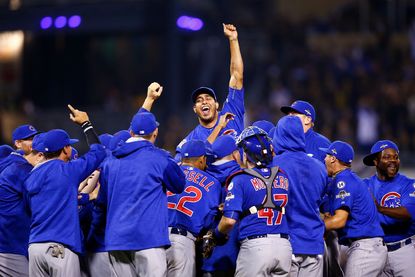 The Cubs celebrate their World Series win
