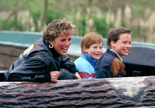 Princess Diana, Prince William, and Prince Harry on a rollercoaster ride