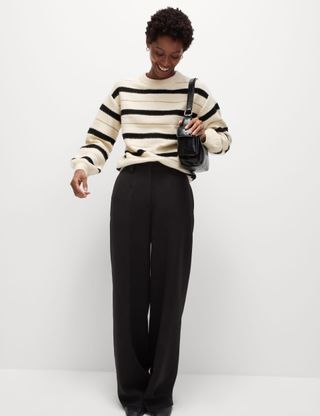 Cloud-Yarn Striped Crew Neck Jumper