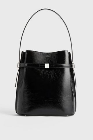 Belted Naplack Bucket Bag Black