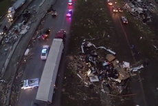 Drone footage captures damage left by last night's deadly tornado in Arkansas