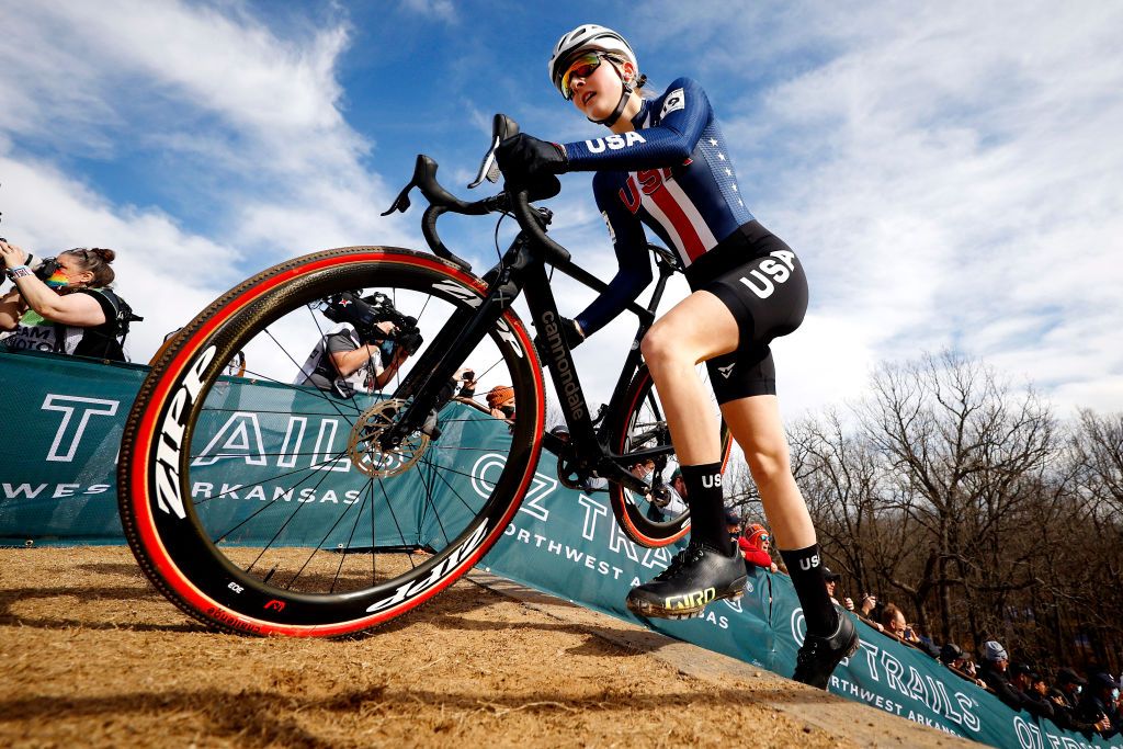 FAYETTEVILLE ARKANSAS JANUARY 30 Lizzy Gunsalus of United States competes during the 73rd UCI CycloCross World Championships Fayetteville 2022 Womens U23 Fayetteville2022 on January 30 2022 in Fayetteville Arkansas Photo by Chris GraythenGetty Images