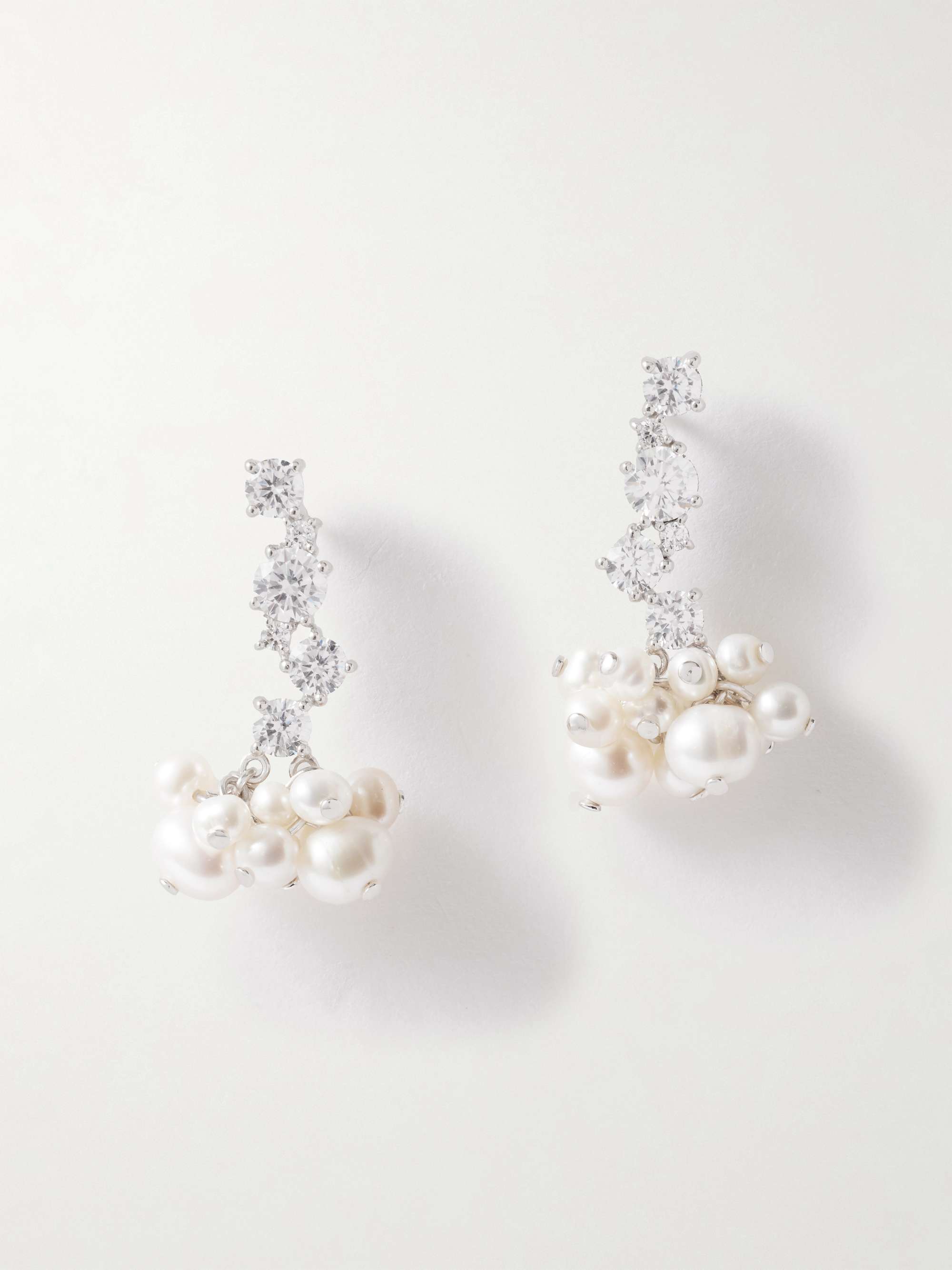 Rhodium-Plated Recycled Silver Pearl and Crystal Earrings