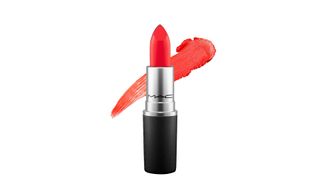 Mac Lady Danger Red Lipstick, an orange-skewed red