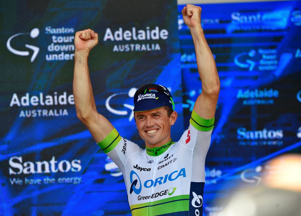 Overall leader Simon Gerrans on the stage 5 podium