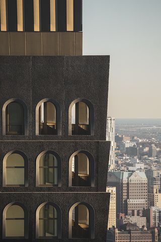 close up of exterior, 130 William by Adjaye completes