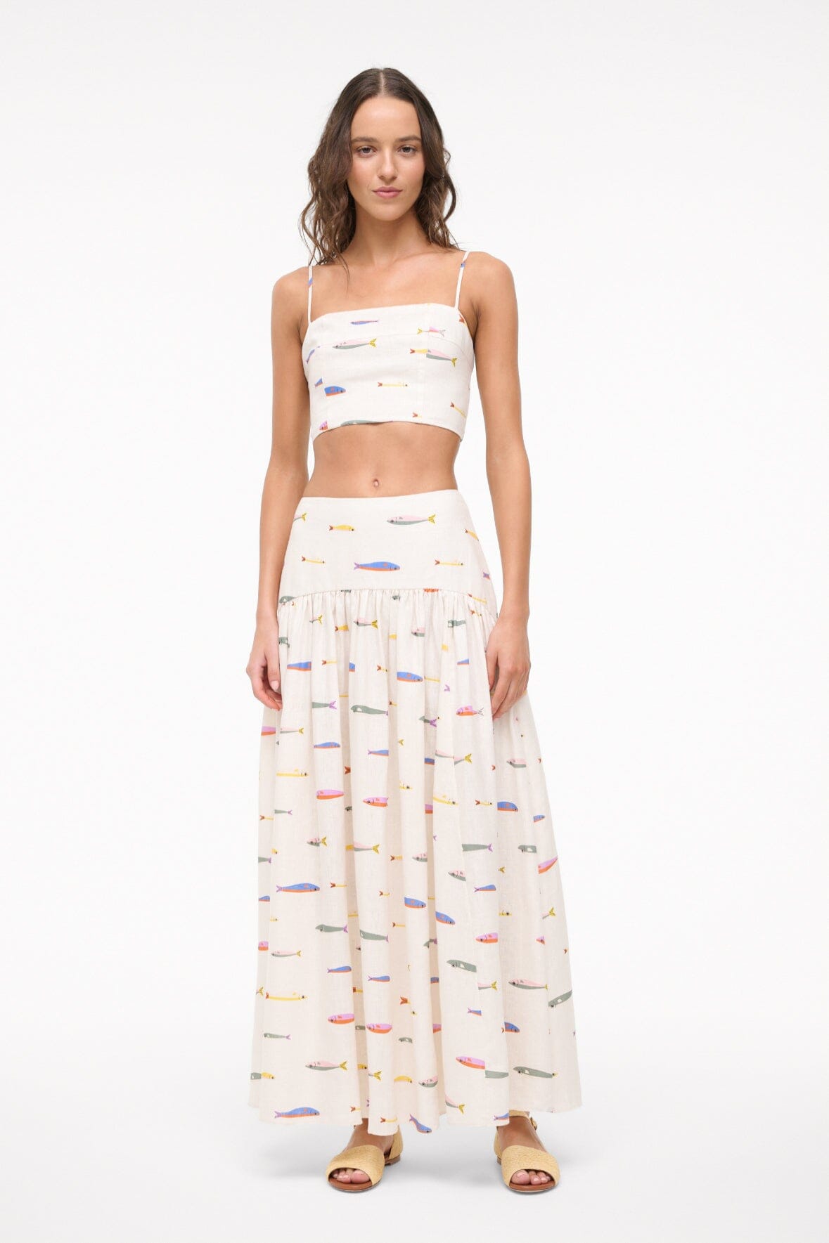 Staud Procida Linen Skirt Pop Sardines Ivory