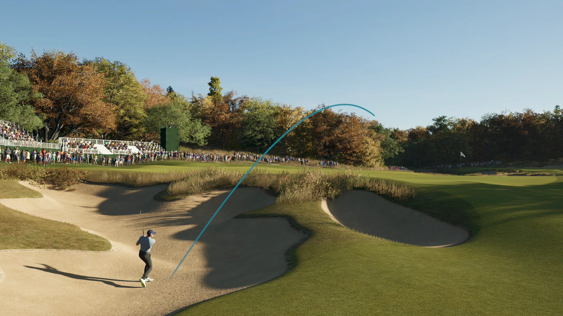 A player playing a bunker shot in PGA Tour 2K25