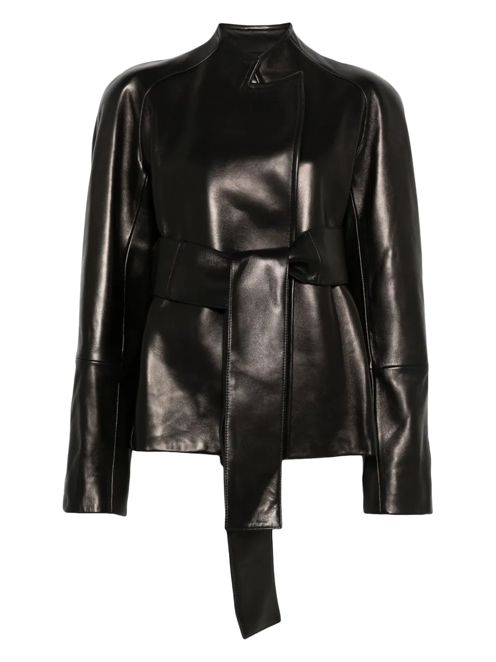 Khaite Leather Belted Jacket | S