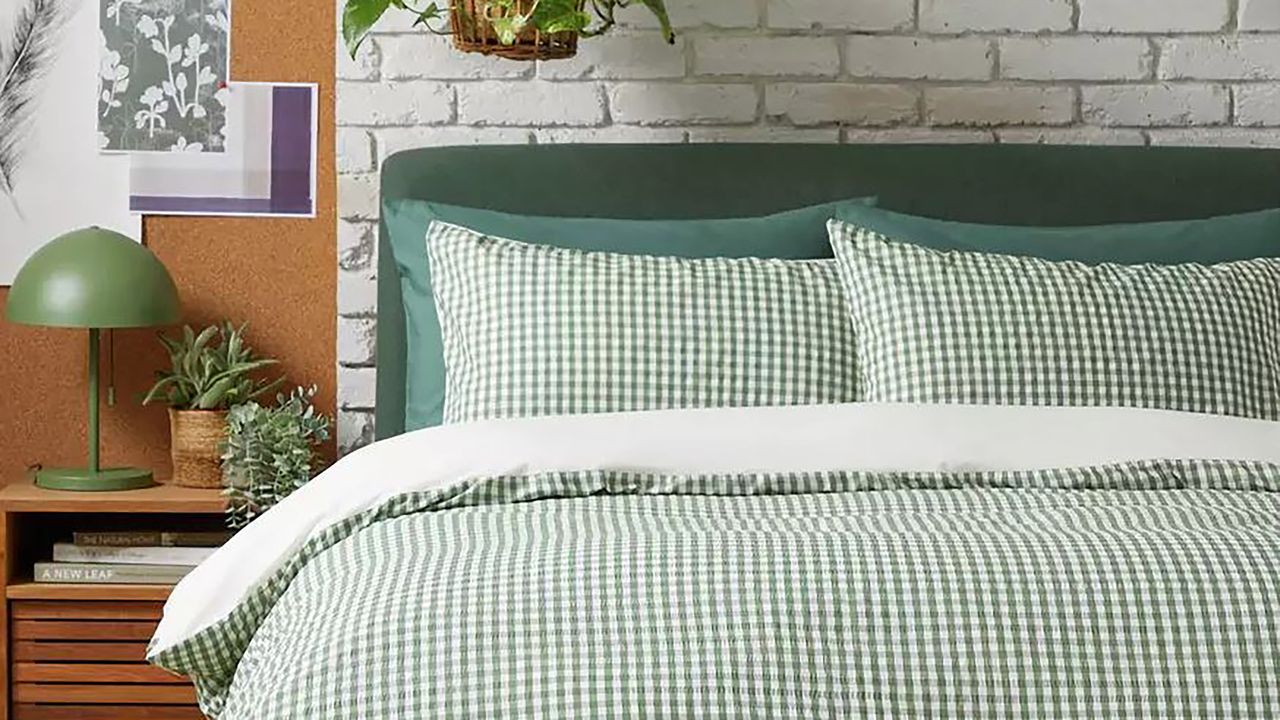 Habitat green gingham bedding set.